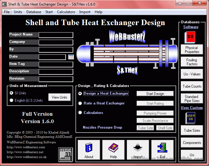 Shell and Tube Heat Exchanger Design 1.6.0.8 Free download